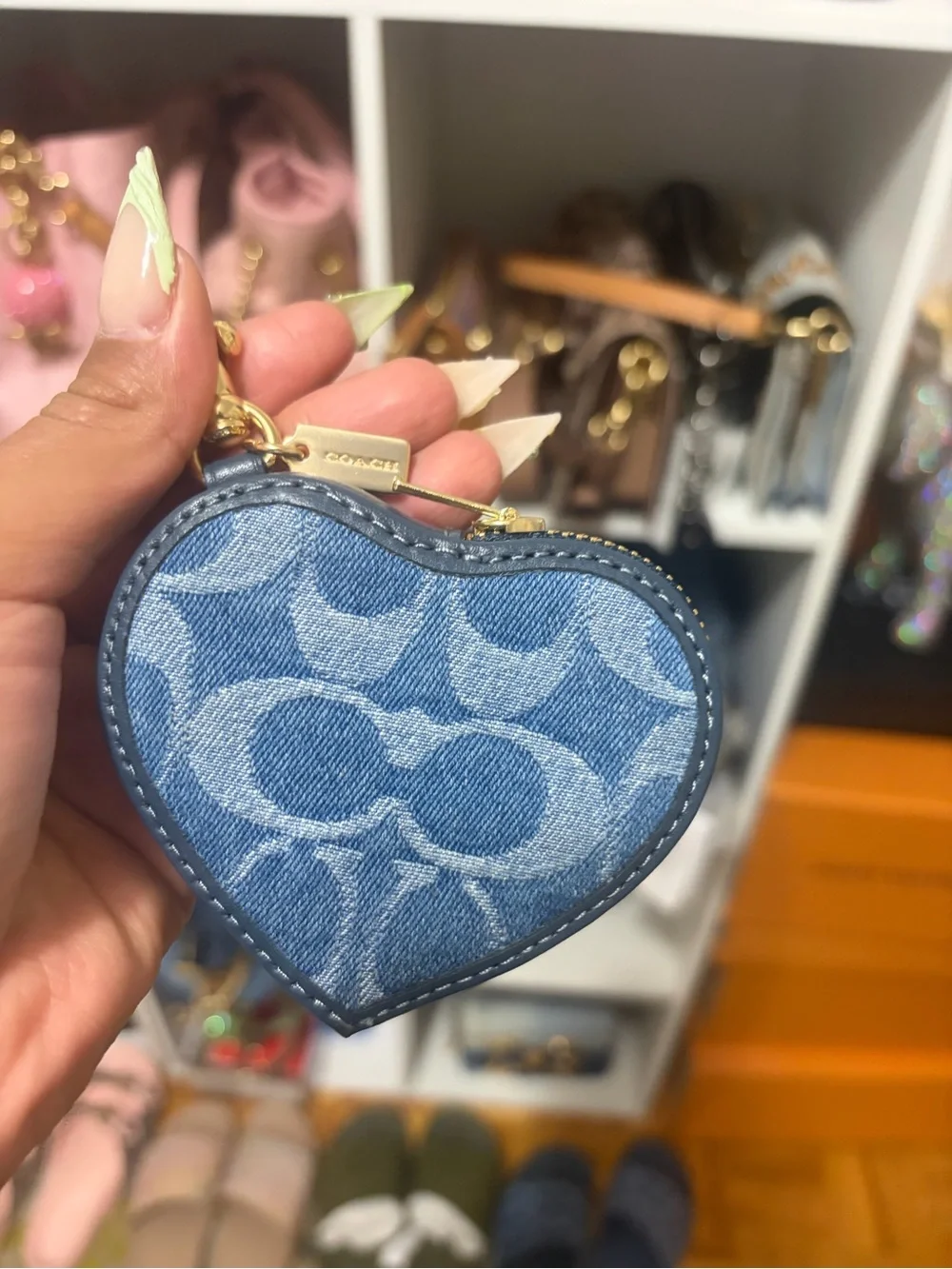 Coach Denim Heart Coin Pouch in Light and Medium Blue